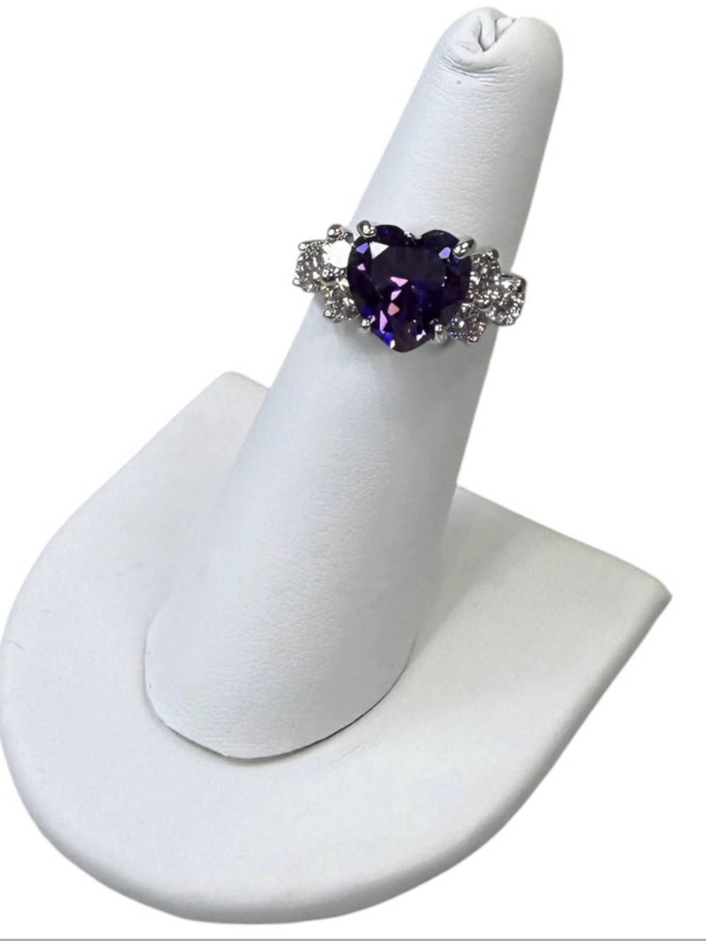 Purple Heart Clear Accents Silver-Tone Cocktail Ring Created w Swarovski Crystal
